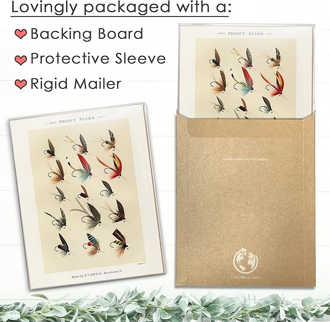 DREAM BIG PRINTABLES Vintage Fly Fishing Decor (Set of 4) - Unframed - 11x14 | Great Gift for Fisherman - Reproductions of Vintage Fishing Lure Art Prints - Rustic Decor
