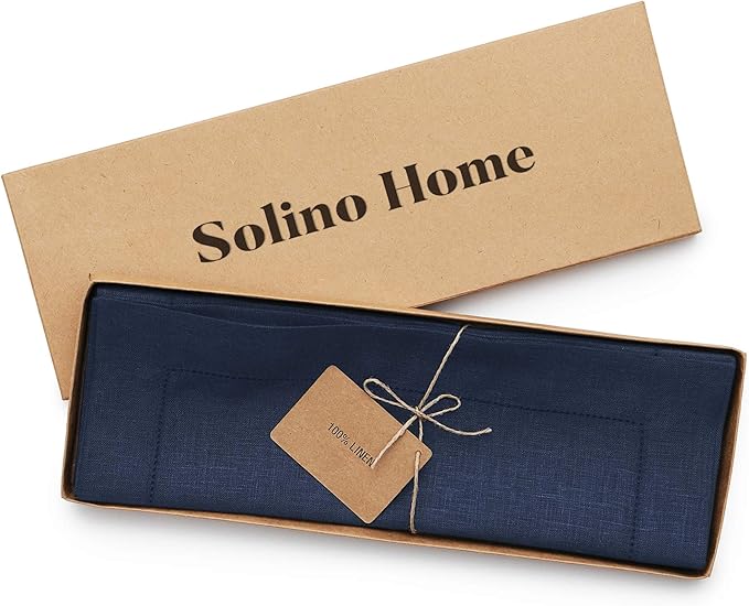 Solino Home Square Placemats Set of 4-100% Pure Linen Navy Blue Cloth Placemats 14 x 14 Inch - Classic Hemstitch, Machine Washable Place Mats for Winter, Easter