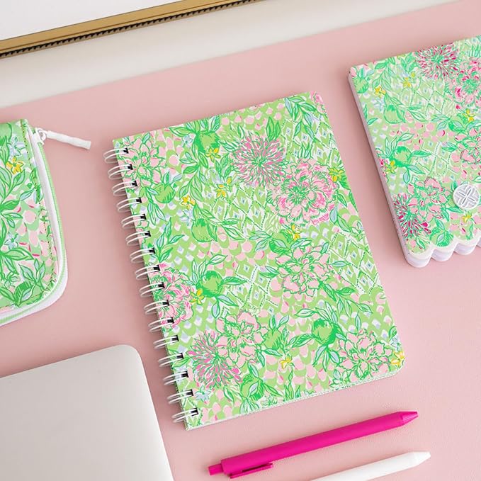 Lilly Pulitzer Hardcover Mini Spiral Notebook, 8.25" x 6.5" Small Journal with 160 College Ruled Pages, Lime Feeling Good