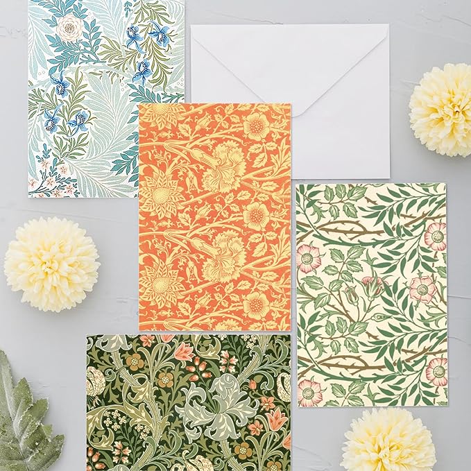 24 Pack William Morris Greeting Cards with Envelopes & Stickers - 6 Vintage Floral Retro Botanical Designs Blank Note Cards for Wedding, Birthday, Baby Shower, Thank You & More | 5.9x3.9 Inches