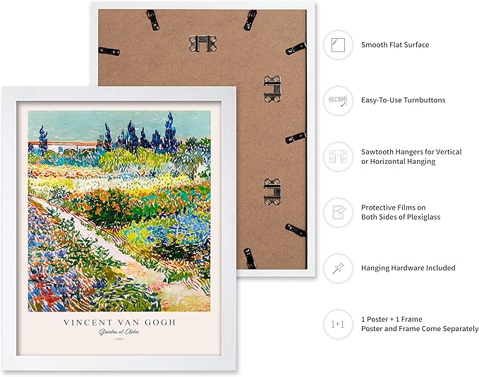 Monem Art Vintage Van Gogh Poster - Retro Impressionism Print - Garden at Arles, Colorful, Aesthetic, Beautiful - Gift for Artist, Friend - Wall Decor for Home, Office, 8x10 White Framed