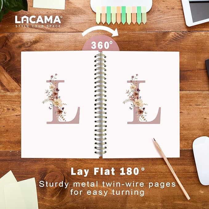 Lacama Pink Initial Letter L Notebook Journal, Trendy Wildflower Personalized Spiral Notebook, Customized Monogrammed Gifts, Birthday Gifts for Women, School Supplies, Office Supplie 5.5x8.3