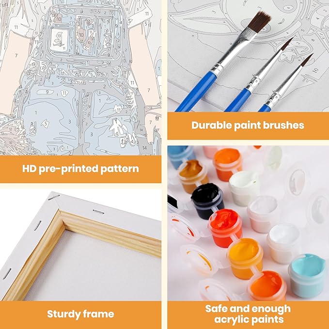 MXJSUA Motorcycle AMD Dog Framed Paint by Numbers for Adults Beginners, Easy Adults' Paint-by-Number Kits on Canvas with Easel, Acrylic Number Painting Crafts Kits Gifts for Home Decor, 8x12inch