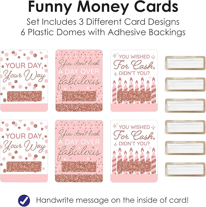 Big Dot of Happiness Pink Rose Gold Birthday - DIY Assorted Happy Birthday Party Cash Holder Gift - Funny Money Cards - Set of 6