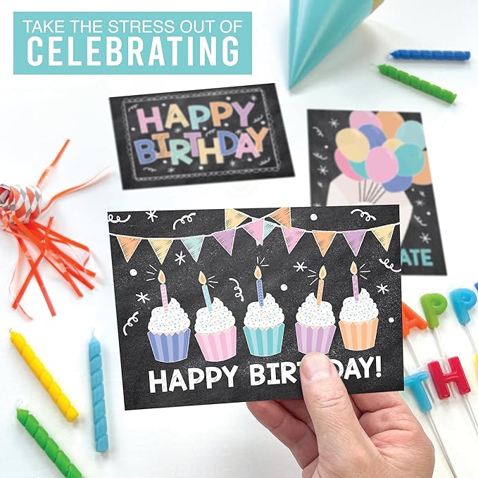 Hadley Designs Happy Birthday Cards Bulk with Envelopes - 54 Assorted Birthday Cards for Kids & Adults, Bulk Greeting Card Pack for Office, Generic Bday Notecards with Envelopes, Designed in USA