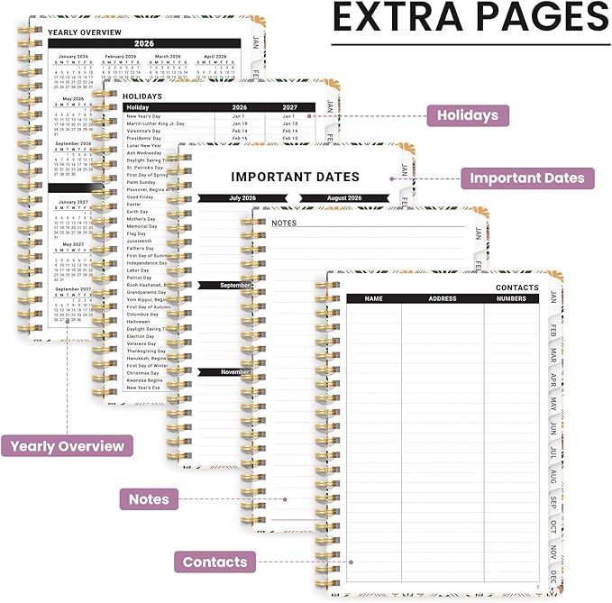 2026 Planner, Monthly and Weekly Calendar Planner for Women, Jan 2026 - Dec 2026, Hardcover Pretty 2026 Agenda Planner Book with Tabs, Spiral Bound, Perfect for School Office Home Supplies, 6.3" x 8.5" - Butterfly Patchwork