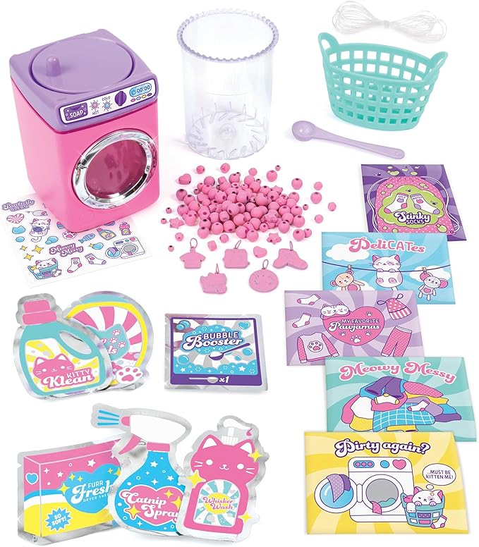 Make It Real: Purr-FECT Wash 'N Bead Bracelets - 141pc, DIY Jewelry Craft Kit, Design-Make 5 Charm Bracelets, Spin to Style, Bead Cleaning, Kids 8+