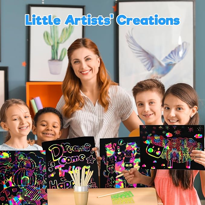 ZMLM Scratch Art Crafts Boys Gifts, 100pcs Rainbow Scratch Paper Art for 3 4 5 6 7 8 9 Years Old Girls and Boys Kids, Arts and Crafts for Kids 4-6 Christmas Gifts Toys and Party Favors (Blue)