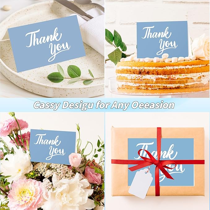 600 Pcs Blue Thank You Cards Bulk with White Envelopes and Stickers 4x6 Inch Blank Thank You Notes Box Set Minimalistic Design for Business Wedding Baby Shower Graduation Bridal Shower Funeral