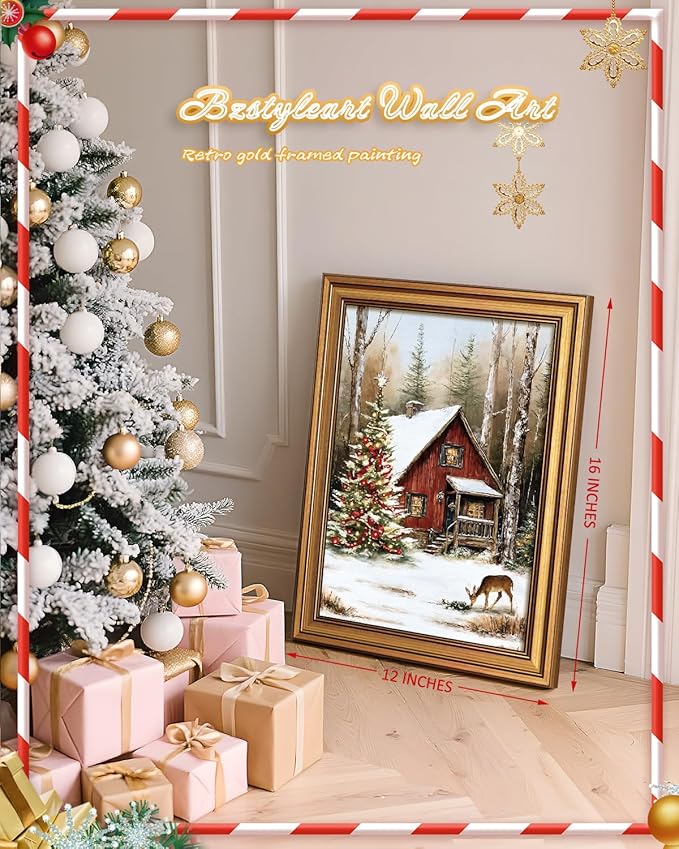 Bzstyleart Vintage Wall Art Decor for Home Decor,Framed Farmhouse Christmas Decor Indoor,Winter Farmhouse Wall Art Christmas Bathroom Decoration,12 x 16 Inch