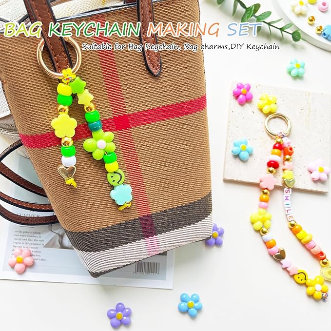 BOAJUNWU 492PCS Beaded Keychain Making Kit for Women,Acrylic Alphabet Bead Jewelry Making Kit Bag Charms DIY Key Chain Beads Supplies Crafts Accessoriess