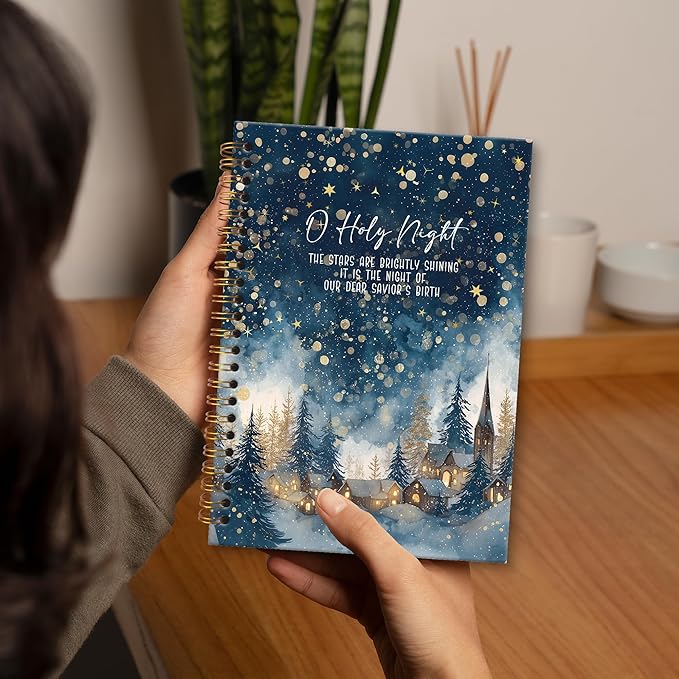 XNXLDYLH Christian Christmas Village Notebook Journal, O Holy Night Church Spiral Notebook, Bible Study Prayer Journals Notebooks for Women, Christmas Christian Office School Supplies Gifts, 5.5x8.3In