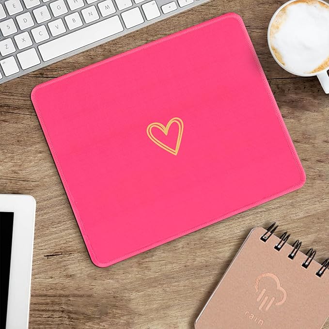 Seorsok Square Aesthetic Cute Heart Mouse Pad,Office Home Personalized Mouse Mat Design,Waterproof Funny Mousepad,Non-Slip Rubber Base Computer Mouse Pads for Wireless Mouse,Hot Pink