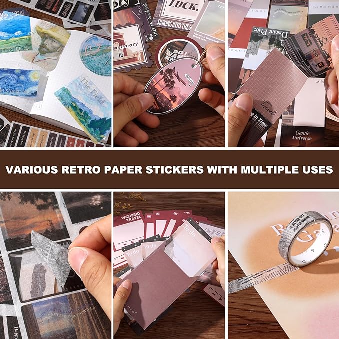 Auguro Vintage Scrapbook Kit A6 Grid Notebook Stationery Junk Journal Kit Travel Scrapbooking Supplies Craft DIY Gift for Adult Teen Girl Aesthetic Journaling Kit