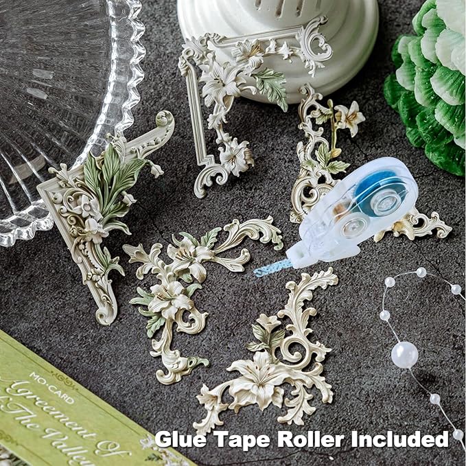 120Pcs Baroque Relief Corner Paper Embellishments, Retro Ornamental Frame Ephemera for Scrapbooking, Journaling, Junk Journal Supplies, and DIY Crafts with Glue Tape