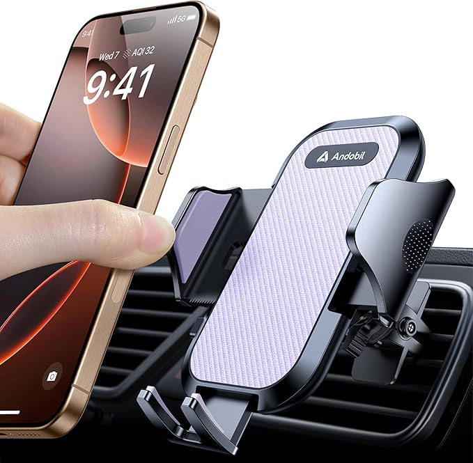 andobil 2026 Upgraded Car Phone Holder Mount, Military-Grade Phone Holders for Your Car Vent Stable Metal Clip Universal 360° Cell Phone Car Mount for iPhone 17 Pro Max 16/15/14/13/12/ Samsung, Purple