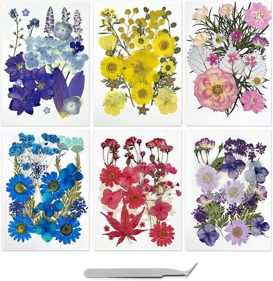 173Pcs Real Dried Pressed Flowers for Crafts - Natural Dry Flower Kit for Resin, Stickers, Bookmarks, Candle Making, Soap, Nail Art, Frames, Invitations & Jewelry