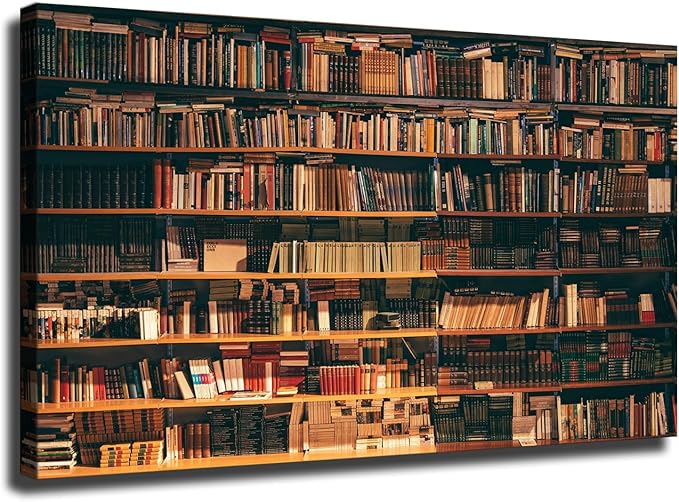 Library Books Antique Bookshelf Poster Art Print Canvas Wall Art Kitchen Living Room Classroom Bedroom Office Home Aesthetic Decoration (20x30inch Unframed)