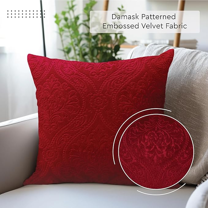 Encasa XO Luxury Embossed Velvet Throw Pillow Covers - Plush Cushion Covers for Elegant Living Rooms & Bedrooms, Machine Washable, 24"x24" Pale Lime | Set of 2 | Covers Only No Insert