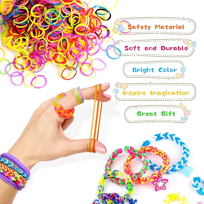 3000+ Rubber Band Bracelet Kit, Colorful Loom Bracelet Making Kit with Storage Box, DIY Art Craft Set with Charms Beads for Beginners Birthday Party Christmas Gift