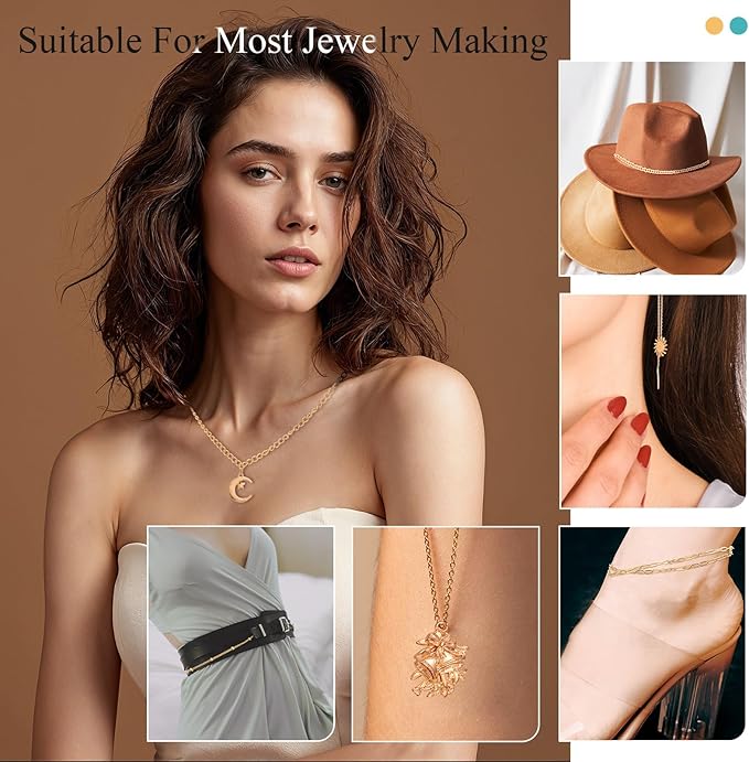 HUISUYTON Necklace Chain for Jewelry Making,45.93 FT 14 Rolls Stainless Steel Jewelry Chains Bulk with Jump Rings, Lobster Clasps, Connectors for DIY Necklace Earring Bracelet