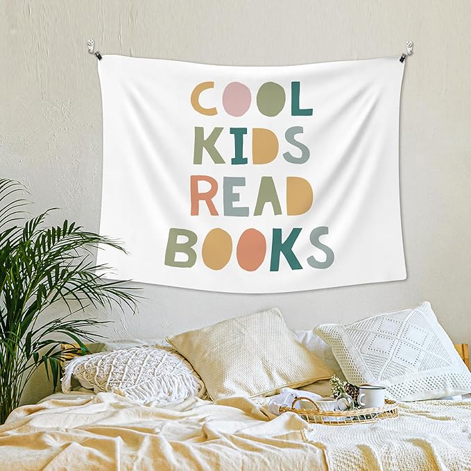 XLDLIOO Cool Kids Read Books Wall Tapestry, Boho Classroom Wall Tapestry Hanging for Home Library, Kids Tapestries Decor Art for Reading Room Corner Nook Classroom 40x30in