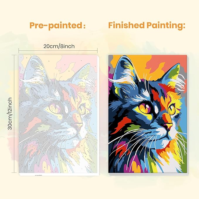 MXJSUA Colorful Cat Framed Paint by Numbers for Adults Beginners, Easy Adults' Paint-by-Number Kits on Canvas with Easel, Animal Acrylic Number Painting Crafts Kits Gifts for Home Decor, 8x12inch