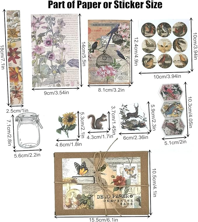 200 Pieces Vintage Ephemera Scrapbooking Supplies Pack for Journaling, Decoupage Paper Scrapbook Stickers Kit for Bullet Junk Journal Planners Collage Craft Notebooks Album (Forests)