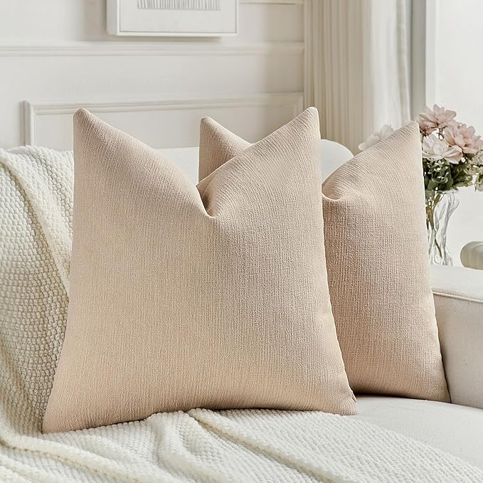 FUTEI Dusky Pink Chenille Decorative Throw Pillow Covers 26x26 Inch Set of 2,Soft Cozy Faux Linen Textured Euro Pillow Shams,Farmhouse Home Decor for Couch Living Room
