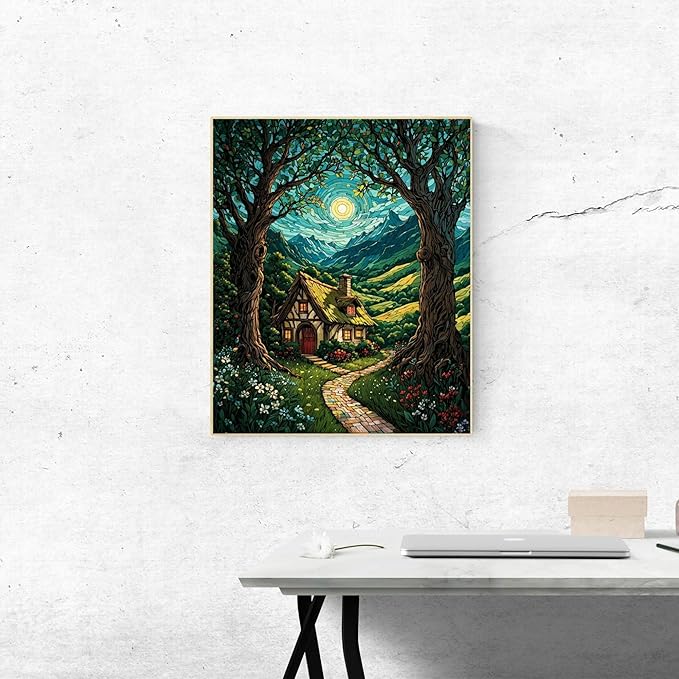 ldazao Landscape Paint by Numbers Kit for Adults Beginner Moon Forest Adult Paint by Number Kits On Canvas Adults' Paint-by-Number DIY Oil Painting Kits for Gift Wall Decor 16x20 Inch