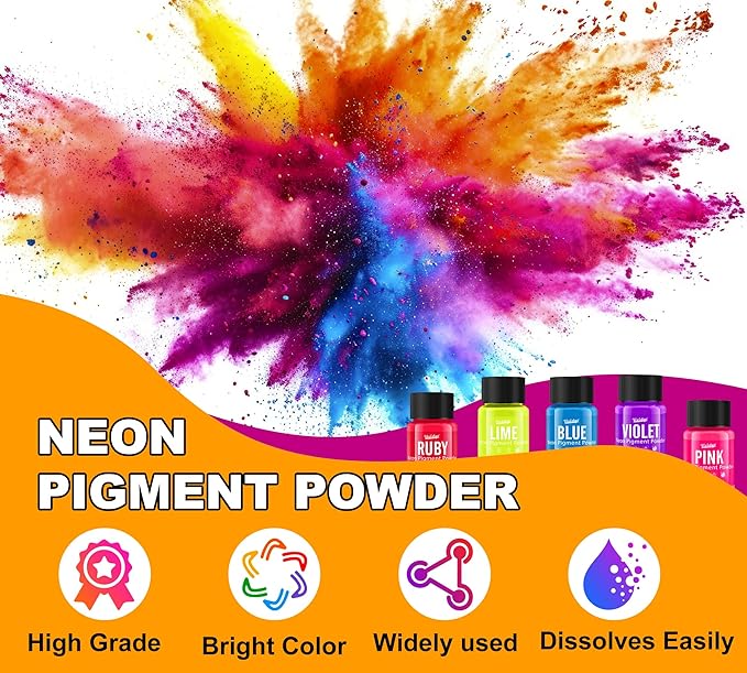 Neon Pigment Powder - 12x10g Premium Fluorescent Powder, Epoxy Resin Pigments Powder for Nail Art, Slime, Painting, Candle, Soap Making, Neon Paint Long Lasting for Halloween Decoration, DIY Crafts