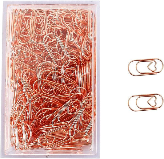 200 Pcs Small Rose Gold Paper Clips Love Heart Shaped Paperclips Stainless Steel in Tinplate Paper Clips Holder for Office School Home Desk Organizers