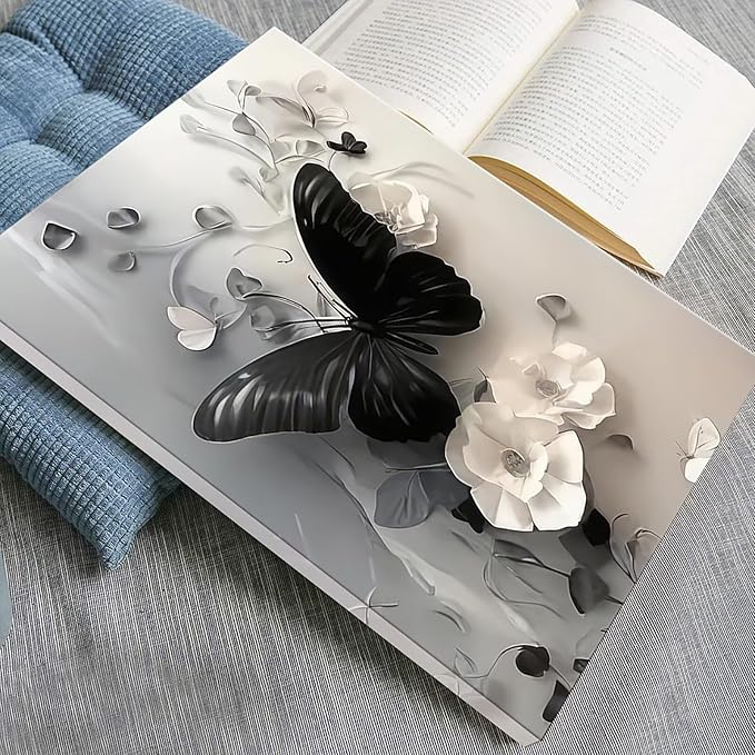 Black Butterfly with Flowers Canvas Poster Modern Minimalist Wall Art Trendy Elegant Painting Prints Vintage Nature Botanical Aesthetic Home Decor for Bedroom Living Room 12x16inch Framed