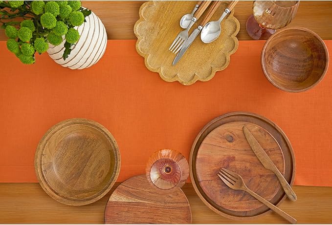 Solino Home Linen Table Runner 60 Inches - 100% Pure Linen Persimmon Orange Table Runner 14 x 60 Inch Ideal for Dresser and Coffee Tables - Spring, Easter - Fete