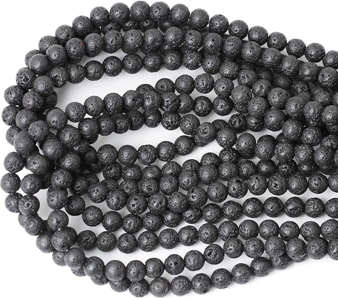 8mm 45PCS Black Lava Volcanic Stone Gemstone Round Loose Beads for Jewelry Making 1 Strand 15"