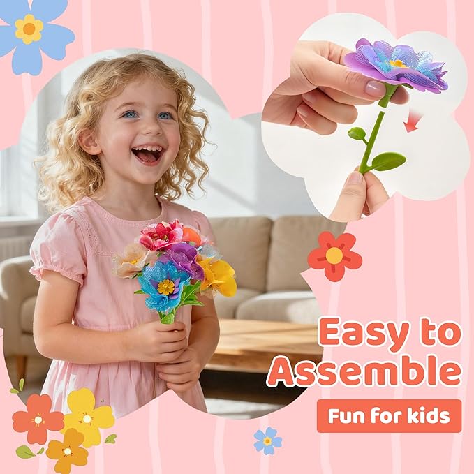 Fabric Flowers for Crafts Refill Kit - DIY Flower Bouquet Accessories with 180 Colorful Parts for Flower Maker - DIY Arts and Crafts Toys for Girls