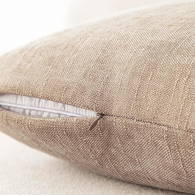 Foindtower Set of 2 Textured Chenille Throw Decorative Pillow Covers Square Accent Solid Cushion Cover Neutral Farmhouse Lumbar Pillow Case for Couch Sofa Bedroom Living Room 12x20 Inch,Cream Camel