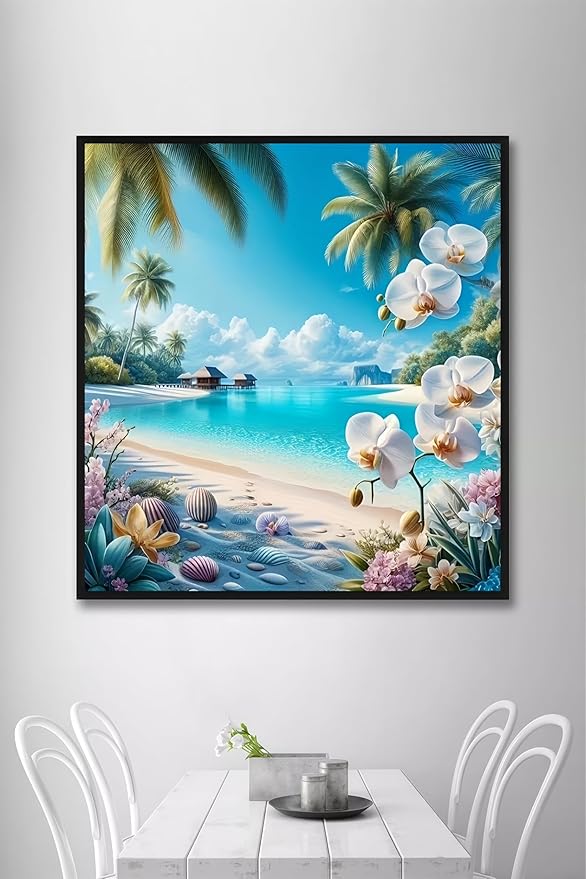 Beach Diamond Art Kits for Adults, 5D Diamond Painting for Adult Beginners, DIY Full Drill Round Gem Painting Dot Art for Adults, Home Wall Decor 13.78x13.78 Inch