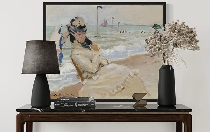 Camille on the Beach Claude Monet Wall Art Print Poster, Impressionist Painting Wall Art Wall Decor, for Bedroom and Living room Bathroom Decor 115 (Camille on the Beach, 8 x 10 inches, Black Frame)