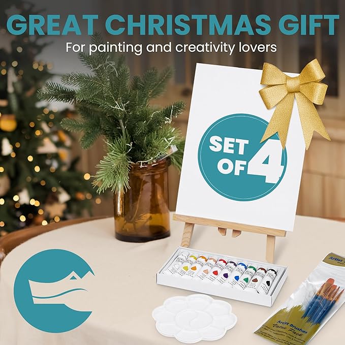 CraftyCrocodile Set of 4 Painting Kits for Adults and Couples - Sip and Paint Kit for Date Night and Crafts - Acrylic Painting Kit with Canvas Boards and Easels - Couple Art Set for Starters