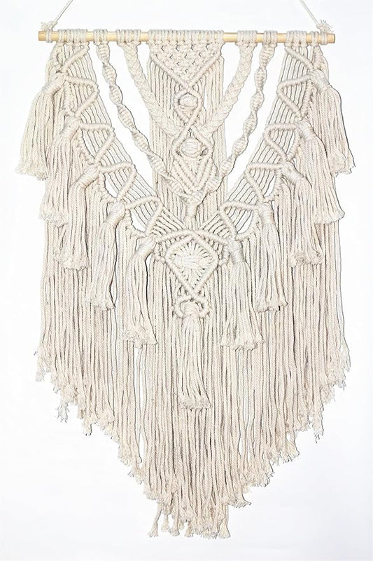 BMIDRUT Macrame Woven Wall Hanging Tapestry Boho Wall Art Handmade Macrame Tapestry for Wedding Bedroom Living Room Background Wall 17x30 Inch