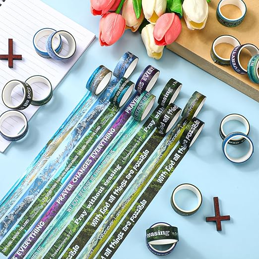 Janlaugh 24 Rolls Christian Washi Tape Gifts Bulk Religious Inspirational Scripture Supplies Bible Verse Tape for Bible Study Journaling Crafting Christmas Stocking Stuffers Gift(Scenery)