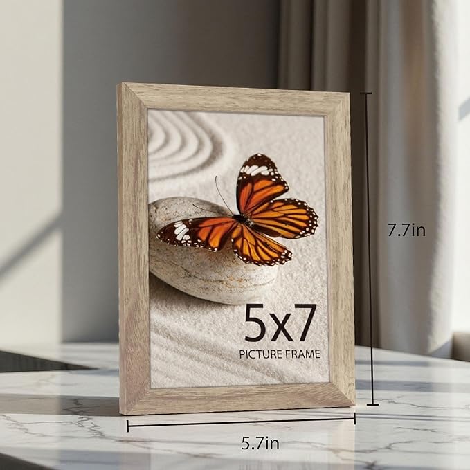Memory Island 5x7 Photo Frames for Wall and Tabletop Display, 5 by 7 Walnut Wood Grain Picture Frames with HD Plexiglass, Set of 15