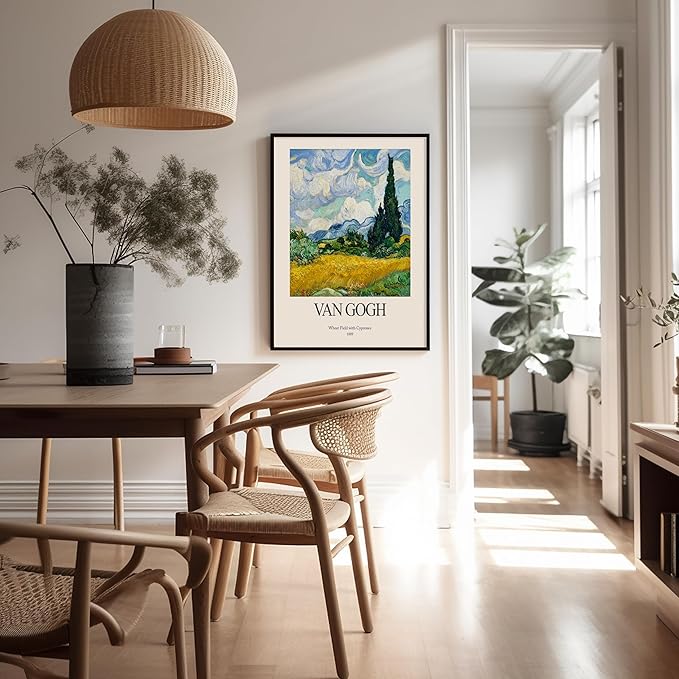 Monem Art Vintage Van Gogh Poster - Retro Impressionist Print - Wheat Field With Cypresses, Trees, Sky, Landscape - Gift for Artist, Friend - Wall Decor for Home, Office, 24x32 Unframed Wall Art