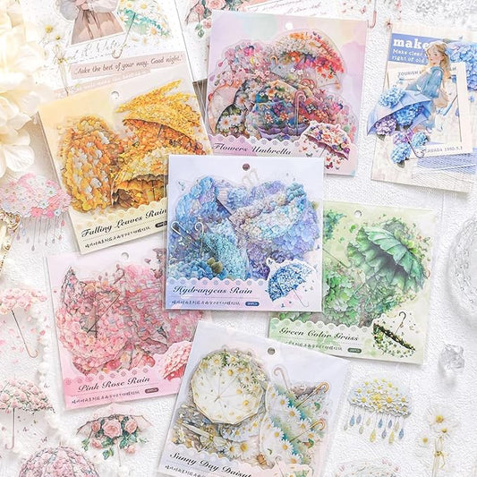 120 Pieces Vintage Fantasy Floral Umbrella PET Stickers, Aesthetic Decorative Flower Umbrella Scrapbook Stickers for DIY Diary Junk Journal Handbook Album Decoration Journaling Scrapbooking Supplies