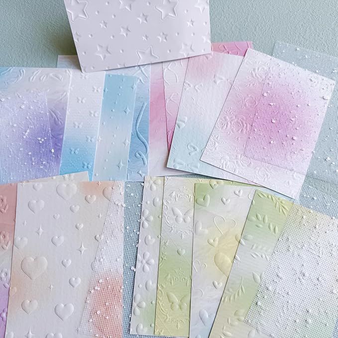 MOLNESO 132pcs Pastel Aesthetic Journal Paper Kit, Embossed Background Papers with Clear Dried Flower Stickers, Mixed Textured Scrapbook Papers for Collage, Junk Journals, Card Making, DIY Crafts