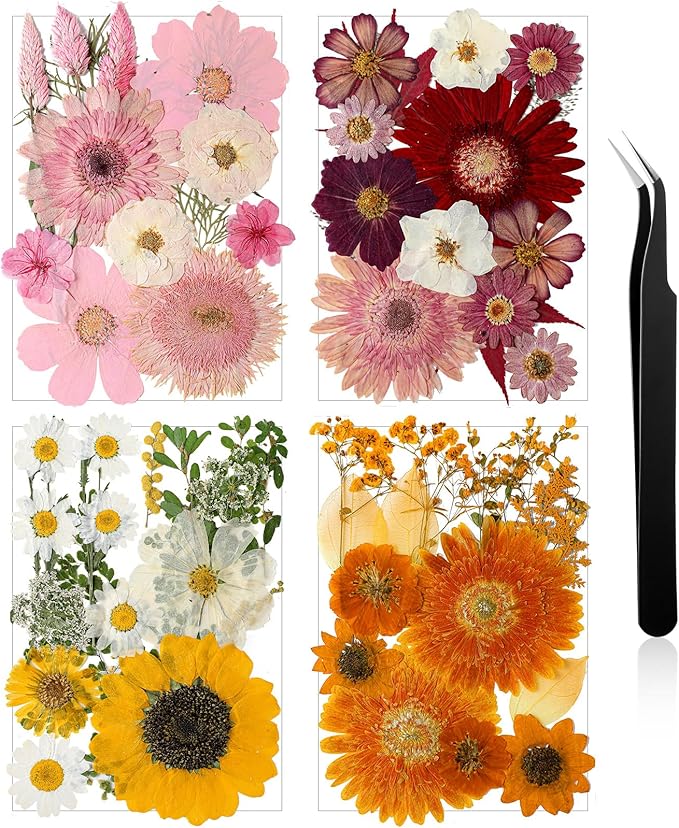 Nuanchu Dried Flower for Crafts Resin Pressed Flowers Bulk, Large Dried Wildflowers Leave Natural with Tweezer for Resin Mold Scrapbooking Nail Soap Candle Making Cake DIY Christmas Crafts Supplies