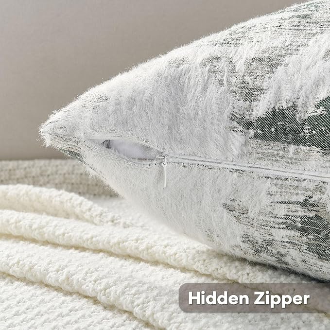 FUTEI Dark Green White Decorative Throw Pillow Covers 24x24 Inch Set of 2,Jacquard Weave Euro Pillow Shams in Soft Faux Cashmere,Modern Home Decor for Couch Living Room