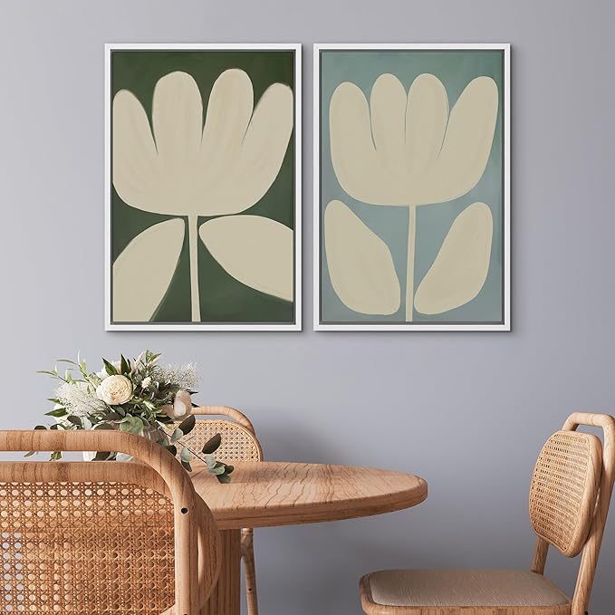 SIGNWIN Framed Canvas Print Wall Art Set Minimalist Floral Neutral Beige Flower Illustrations Modern Art Minimal Boho Colorful for Living Room, Bedroom, Office - 24"x36"x2 WHITE