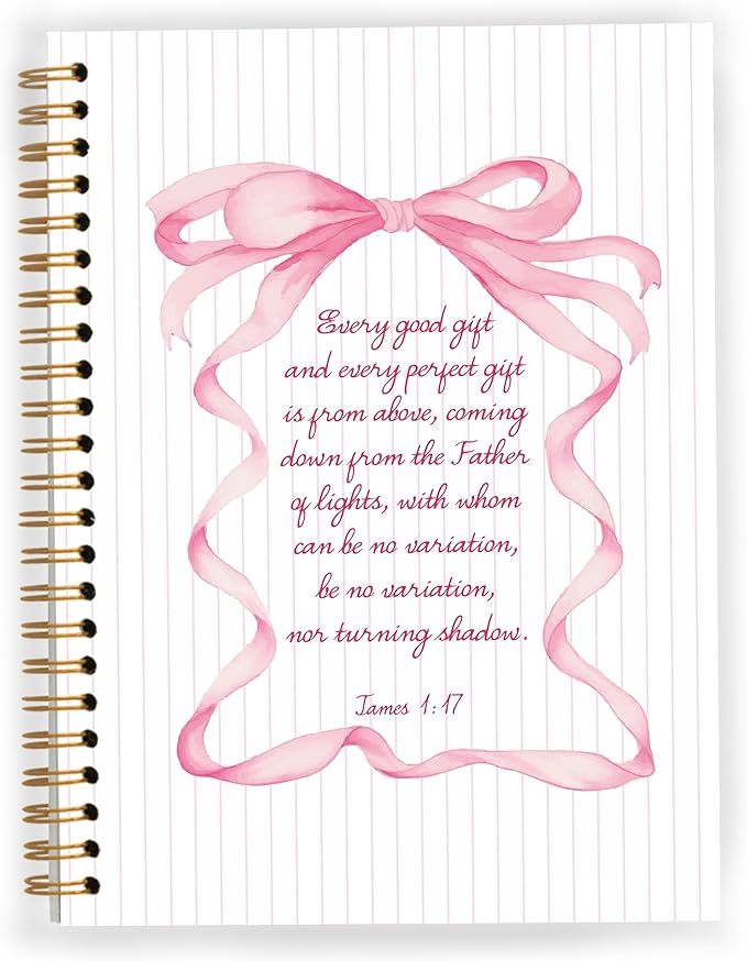 Christian Notebook, Coquette Pink Bow Bible Verse Spiral Notebook 5.5x8.3, Preppy Aesthetic Journal for Women, Coquette Office Supplies, Bible Journaling Spiral Journal